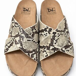 Dirty Laundry Black and Cream Snakeskin Sandals